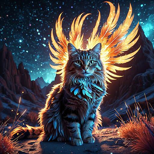 Dreamy Phoenix-Cat Hybrid in Stardust