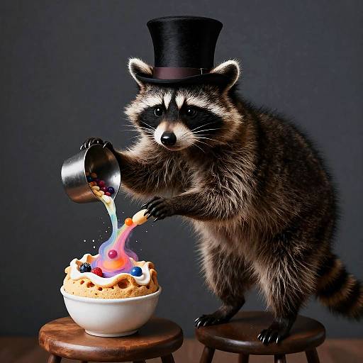Top-Hatted Raccoon Baking a Nebula Soufflé