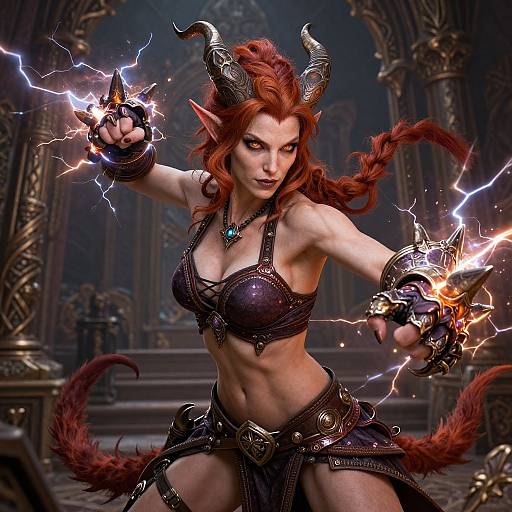 Fiery Tiefling Warrior with Thunderstrike Gauntlets