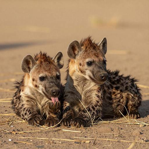 Intimate Moment of Brown Hyena Cubs