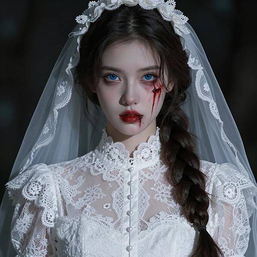 Haunting Bride with Blood on Face