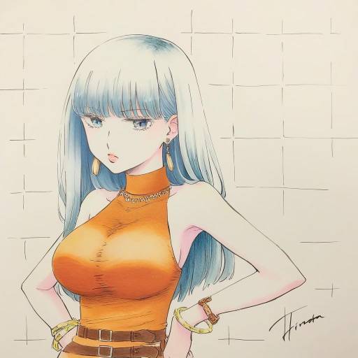 Confident Anime Woman in Orange Dress