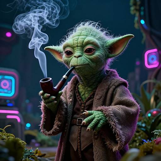 Yoda in Futuristic Neon Garden