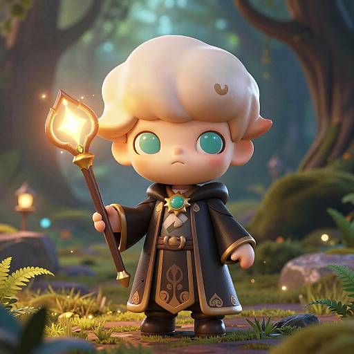 Chibi Fantasy Wizard in Mystical Forest