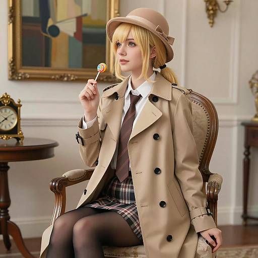 Cosplay Blonde Woman in Trench Coat