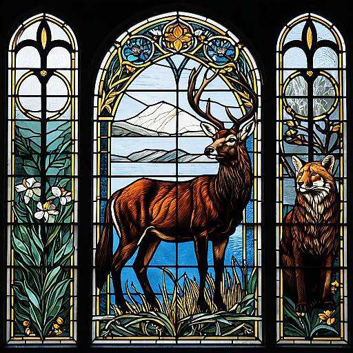 Stained Glass Animal Polyptych Highly Detailed
