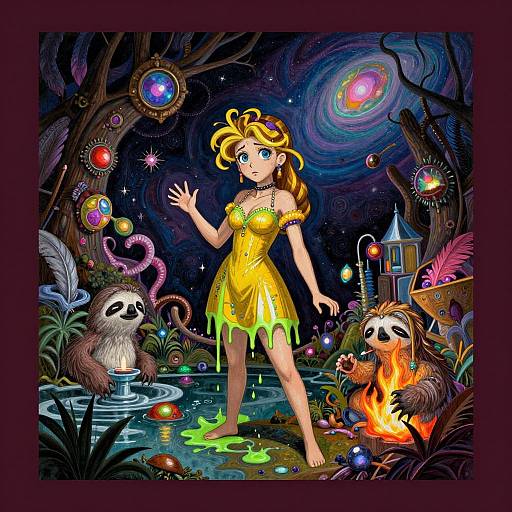 Maniacal Girl Amid Extragalactic Chaos