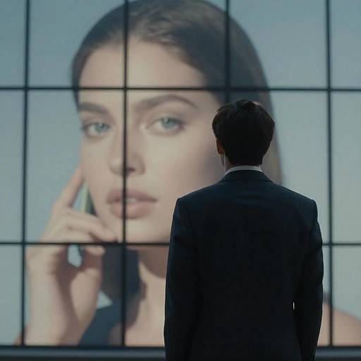 Man in Suit with Woman's Portrait Behind
