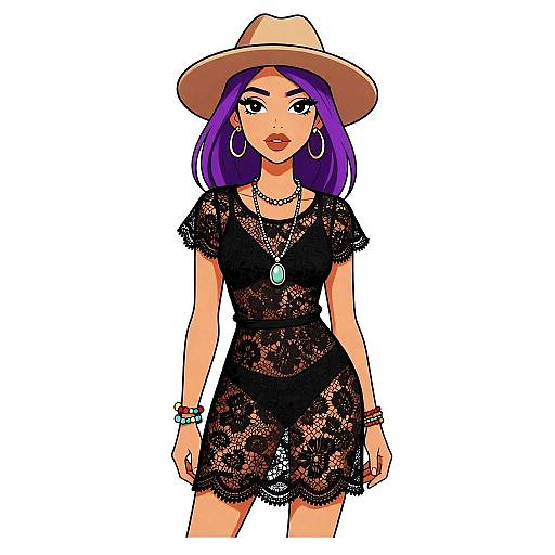 Bohemian Chic Woman in Black Lace Dress