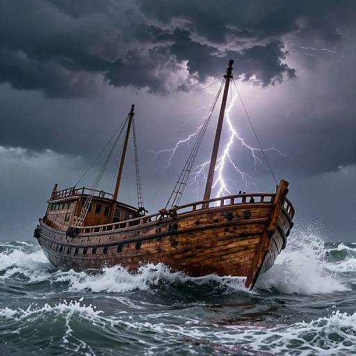 Old Ship Sinking in Storm