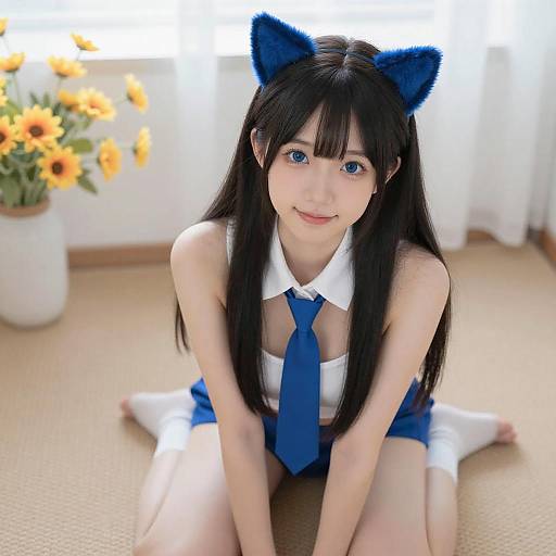 Young Woman with Blue Cat Ears