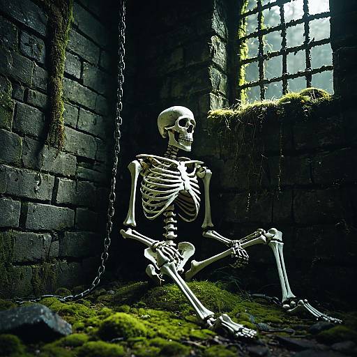 Chained Skeleton in Mossy Dungeon