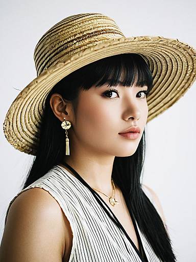 Portrait of Young Asian Woman Wearing Straw Hat