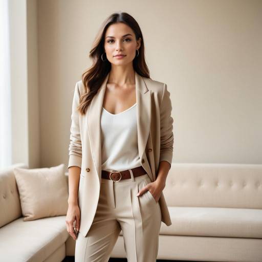 Confident woman in beige business attire