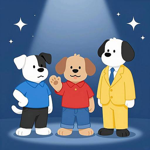 Anthropomorphic Dogs Performing on Stage