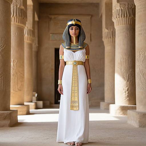 Ancient Egyptian Queen in White Dress