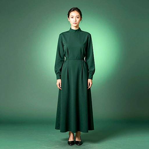 Woman in Dark Green Long Dress
