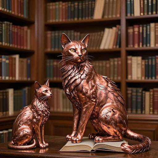 Enchanted Library Guarded by Cats