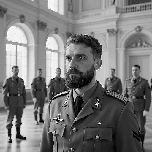 Dramatic Military Gathering in Monochrome