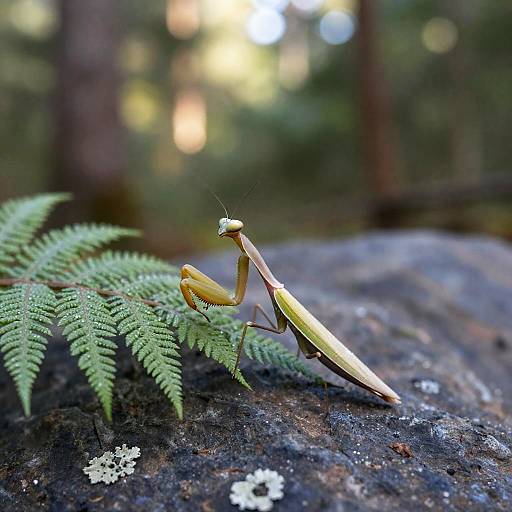Golden-Eyed Praying Mantis on Fern