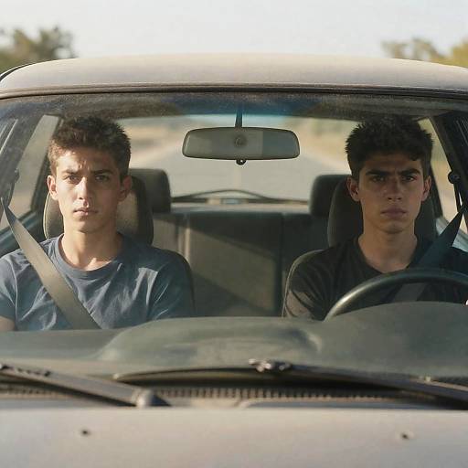 Young Men in Dusty Car Adventure