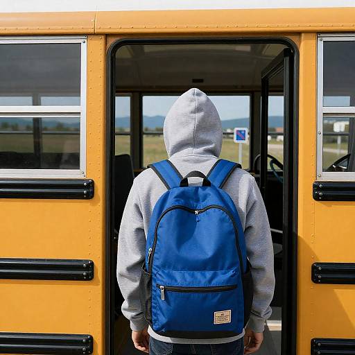 Mysterious Figure by a School Bus