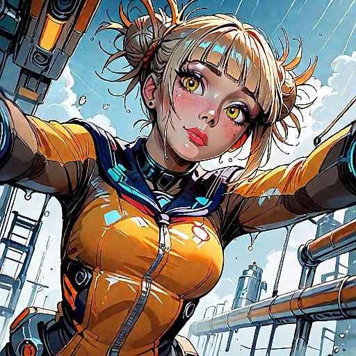 Dynamic Anime Girl in Stormy Laboratory