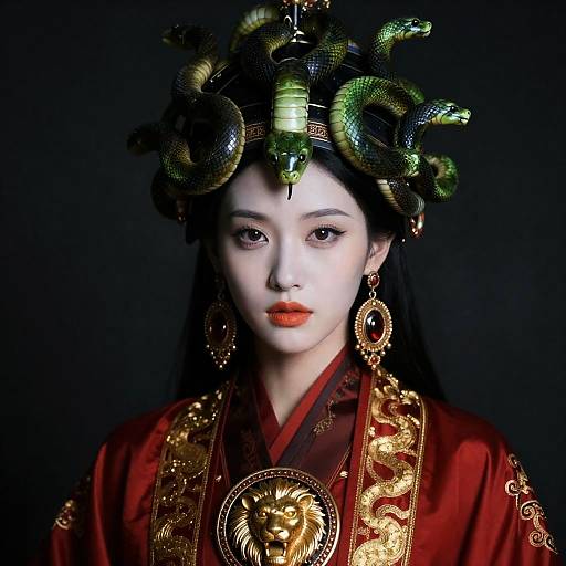 Serpent Crowned Woman in Dark Elegance