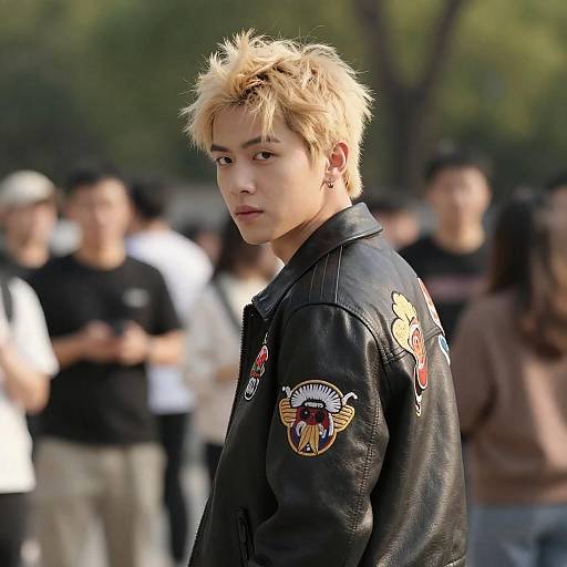 Young Man in Leather Jacket with Gaze