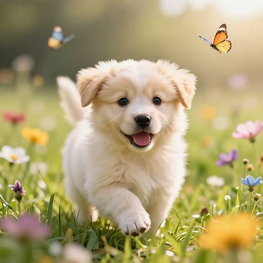 Adorable Puppy Playing in Meadow