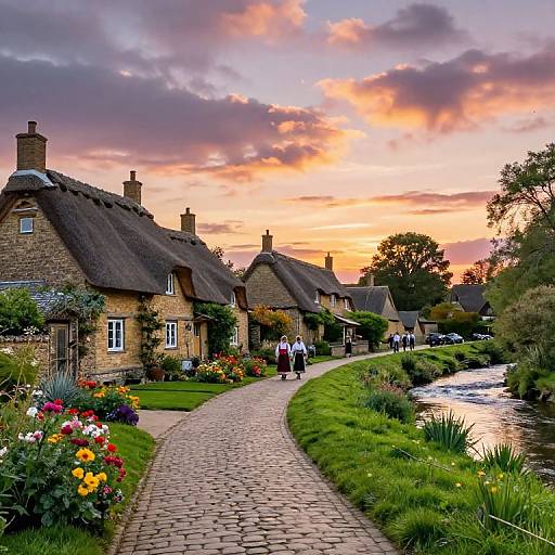 Charming Village Sunset Scene