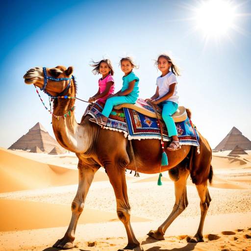 Children's Joy on a Camel in Desert