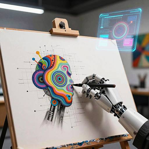 Robotic Hand Creating Abstract AI Art