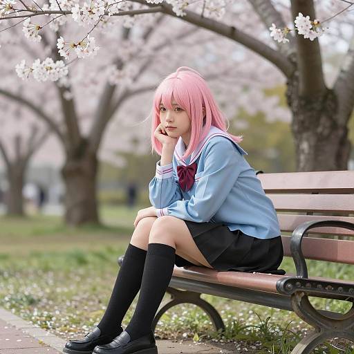 Girl in Cherry Blossom Scene