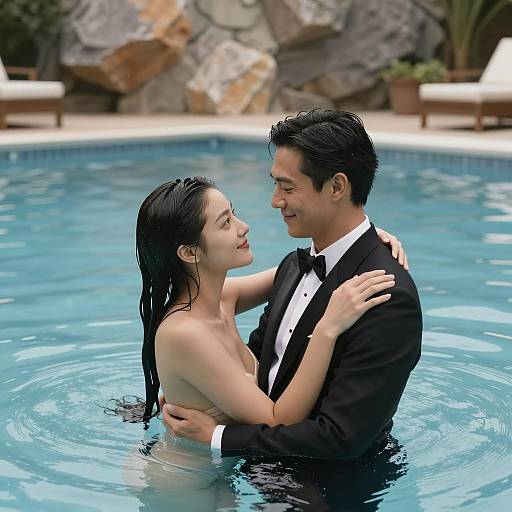 Intimate Poolside Embrace in Tuxedo