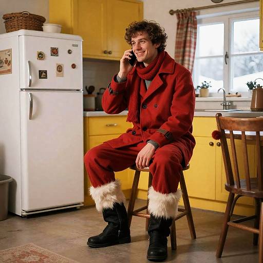 Cozy Vintage Kitchen with Smiling Man