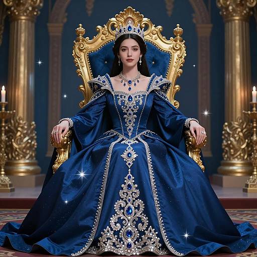 Regal Queen in Opulent Throne Room