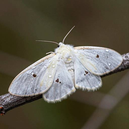 White Poodle Moth on Dewy Branch