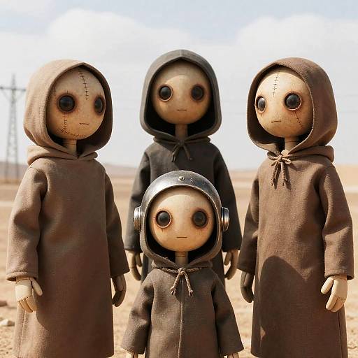 Four Humanoid Puppets in Desert