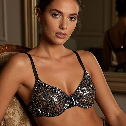 Elegant Woman in Sequin Lingerie