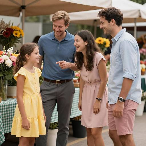 Smiling Family at Flower Market