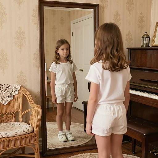 Vintage Bedroom Reflection of a Young Girl