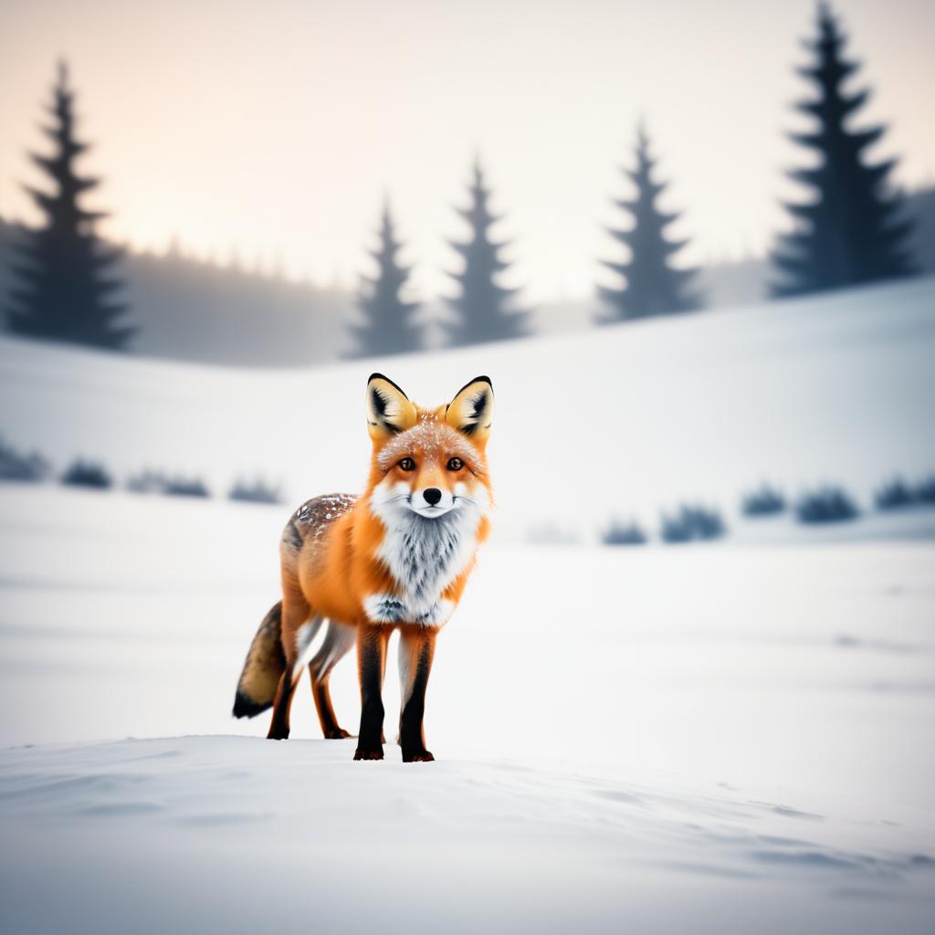 Curious Fox in Snowy Polaroid Scene