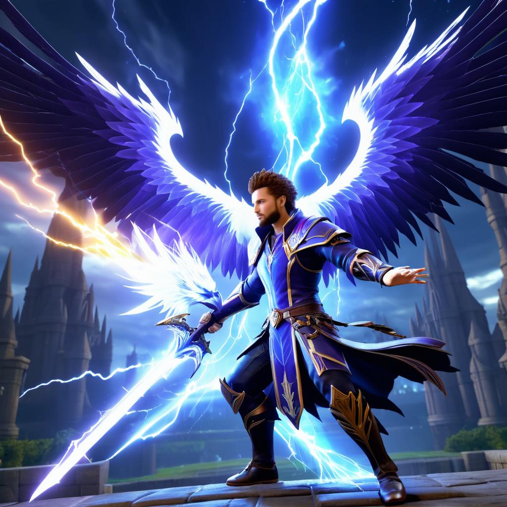 Majestic Griffin and Lightning Mage Scene