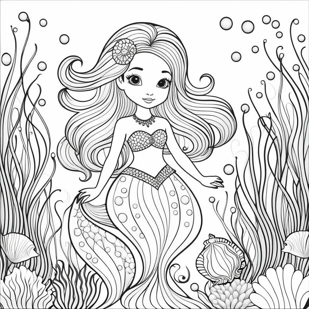 Simple Mermaid Coloring Page for Kids