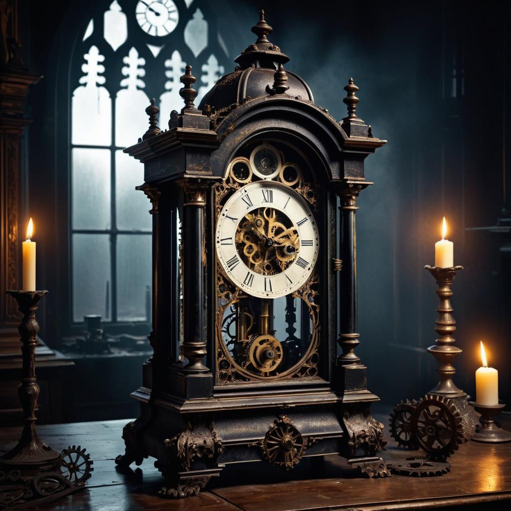 Haunting Antique Clock in Gothic Setting