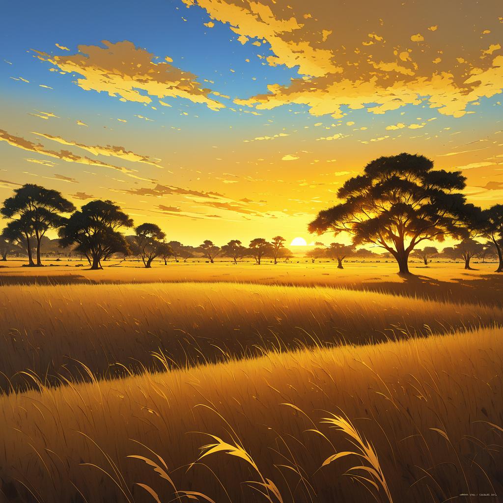 Vibrant Golden Savannah Landscape Art