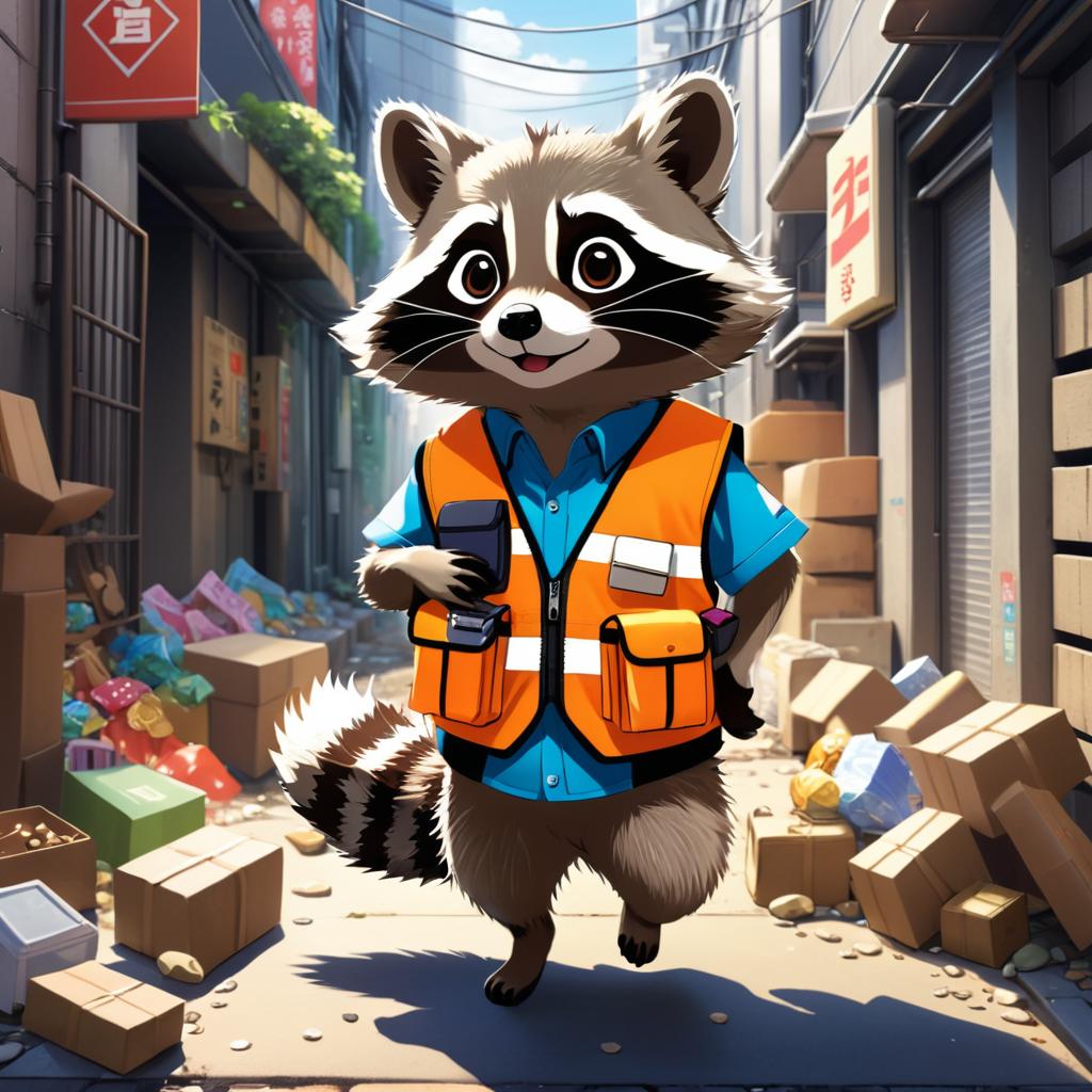 Mischievous Raccoon in Urban Treasure Hunt