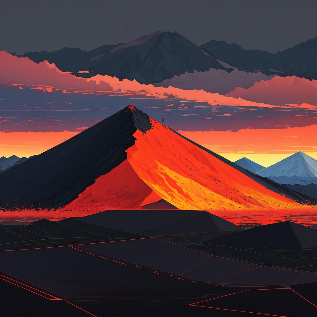 Low-Poly Volcanic Summit at Dusk