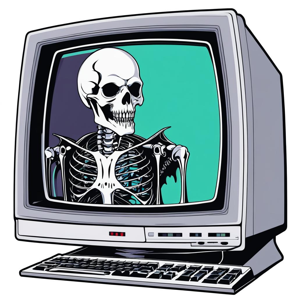 Vampire Skeleton with Retro CRT Monitor